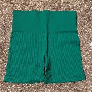 Green Women's Ribbed Biker Shorts
